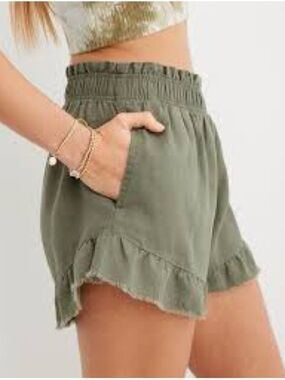 Aerie High Waisted Flirty Ruffle Shorts green